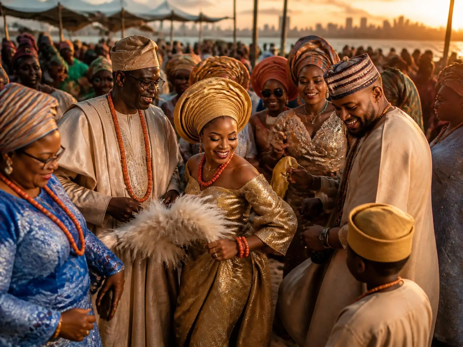 Community celebration at golden hour