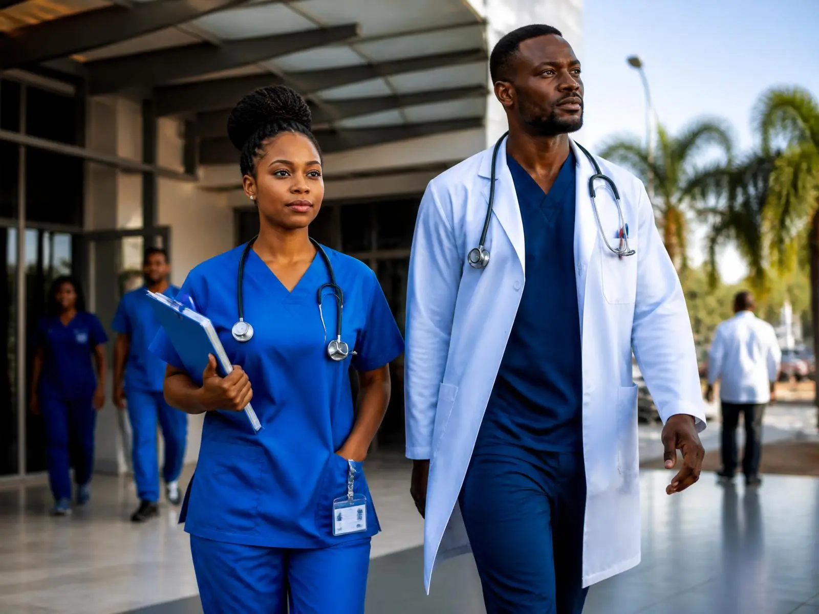 Doctor and nurse walking together